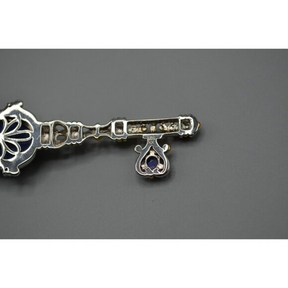 Key Pendant Lapis Lazuli Accents SV 925 NH Stamp Sterling Silver Chain Vermeil - Picture 9 of 12